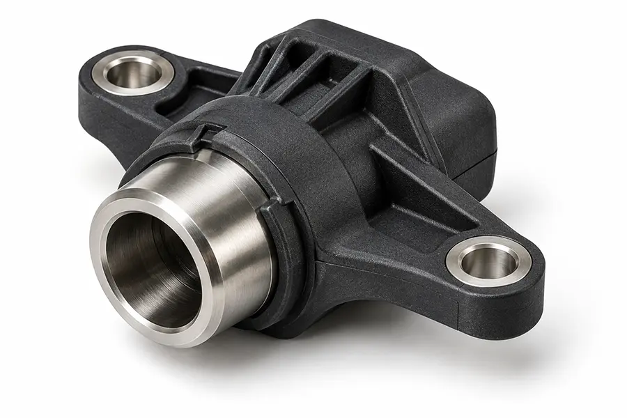 Plastic insert molded part with integrated metal inserts