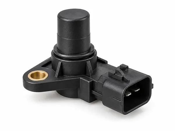 Injection molded automotive sensor housing with mounting flange and connector interface