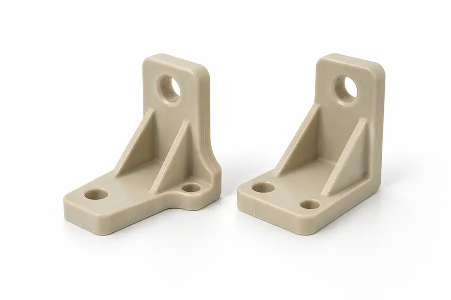 Beige molded heater support brackets with reinforcing ribs
