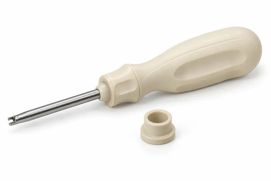 Illustrative surgical instrument with a plastic handle and insulating collar