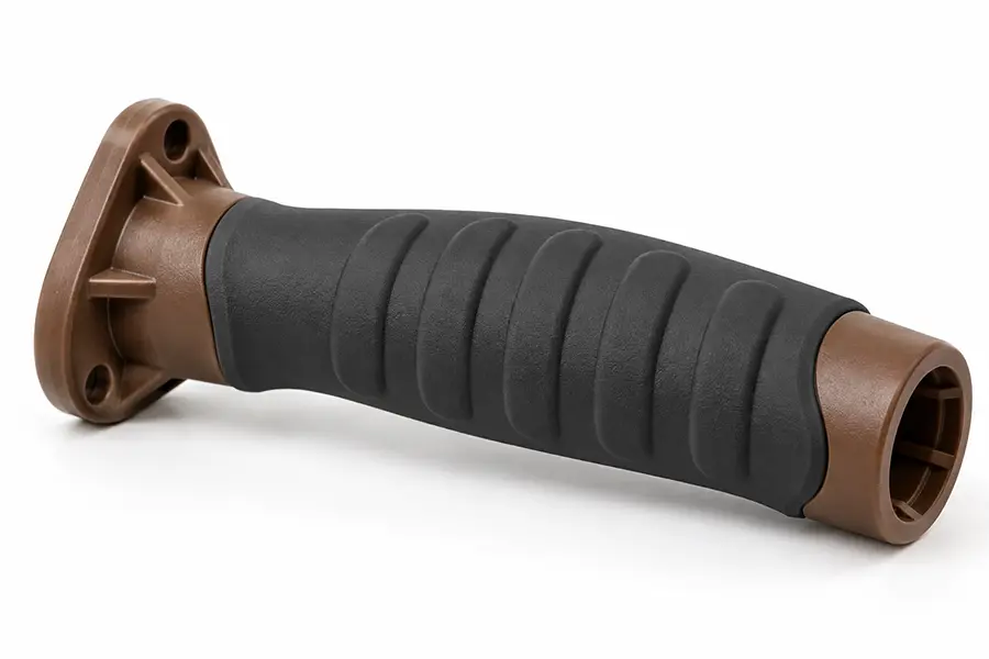 Elastomer overmolded onto a rigid plastic substrate