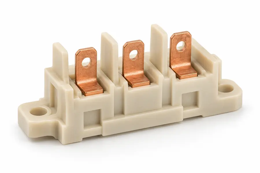 Insulating terminal carrier with copper terminals and separating barriers