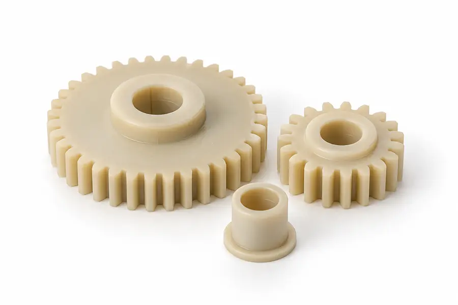 Engineering plastic gears and flanged sleeve bearing